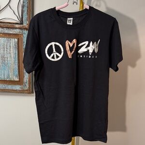 Zumba Fitness Black Tee with Metallic Rose Gold Heart and White Graphics EUC M-L